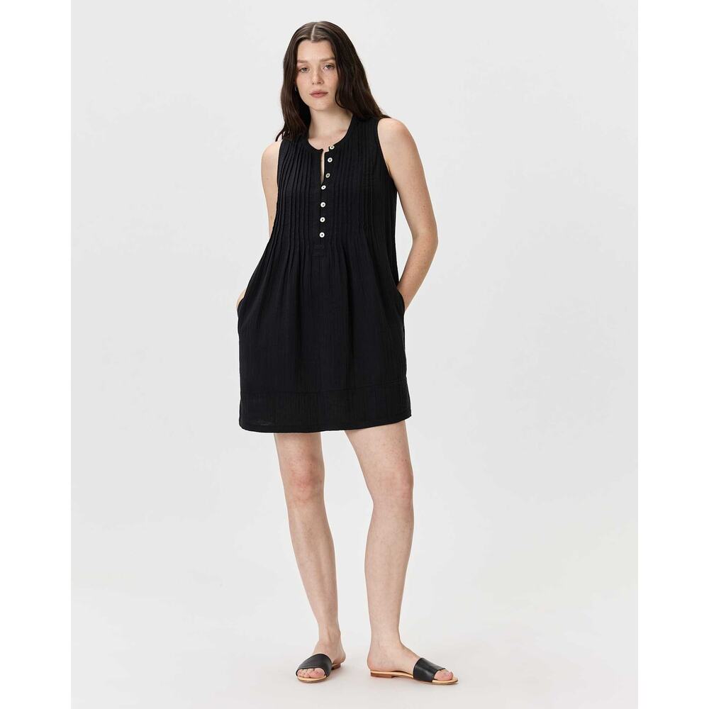 NWOT Quince 100% Organic Cotton Gauze Sleeveless Swing Dress Black L